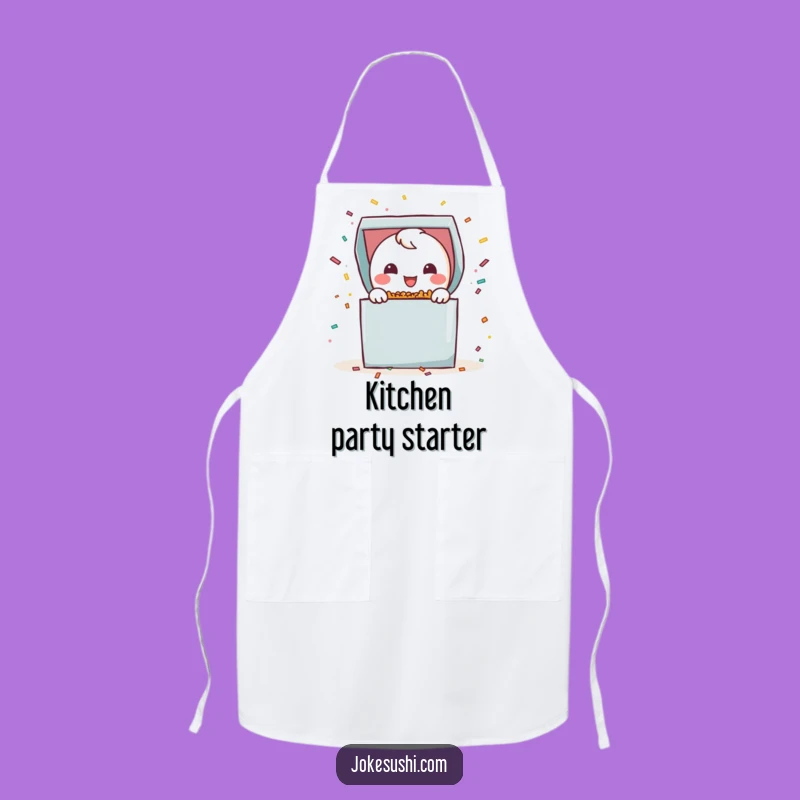 Funny Bento Box Confetti Apron: Festive Chef Character, Hilarious Kitchen Gift