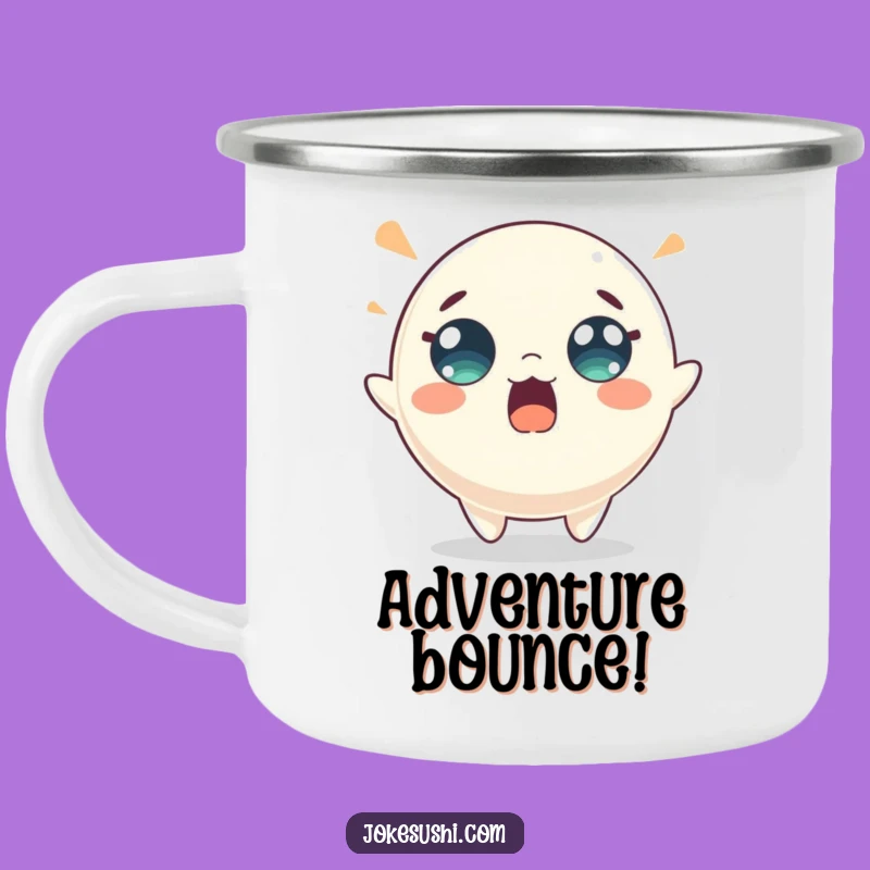Funny Mochi Bounce Camping Mug: Surprised Character, Perfect Energetic Gift!