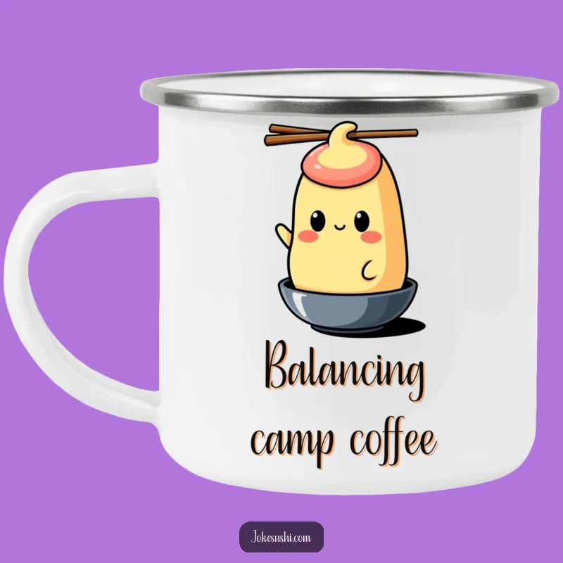 Funny Tamagoyaki Chopstick Camping Mug: Balanced Brews for Adventures!