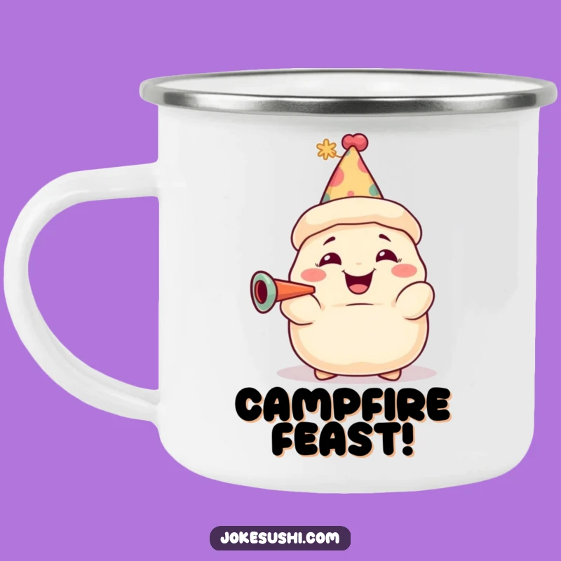 Funny Dumpling Party Camping Mug: Grinning Character, Perfect Celebration Gift!