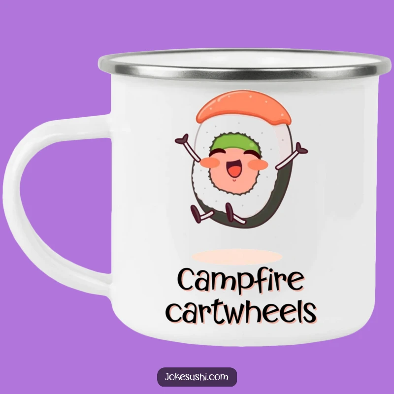 Funny Sushi Cartwheel Camping Mug: Food Character Adventure Gift