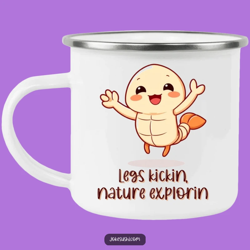 Funny Tempura Shrimp Camping Mug: Durable Waving Character, Outdoor Funny Gift