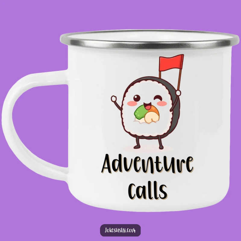 Funny Waving Sushi Roll Camping Mug, Happy Food Cup - Ideal Funny Gift
