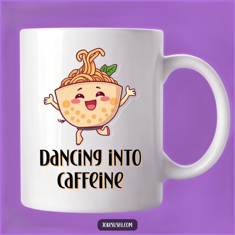 Funny Ramen Mug - Cheerful Dancing Character Gift for Noodle Lovers