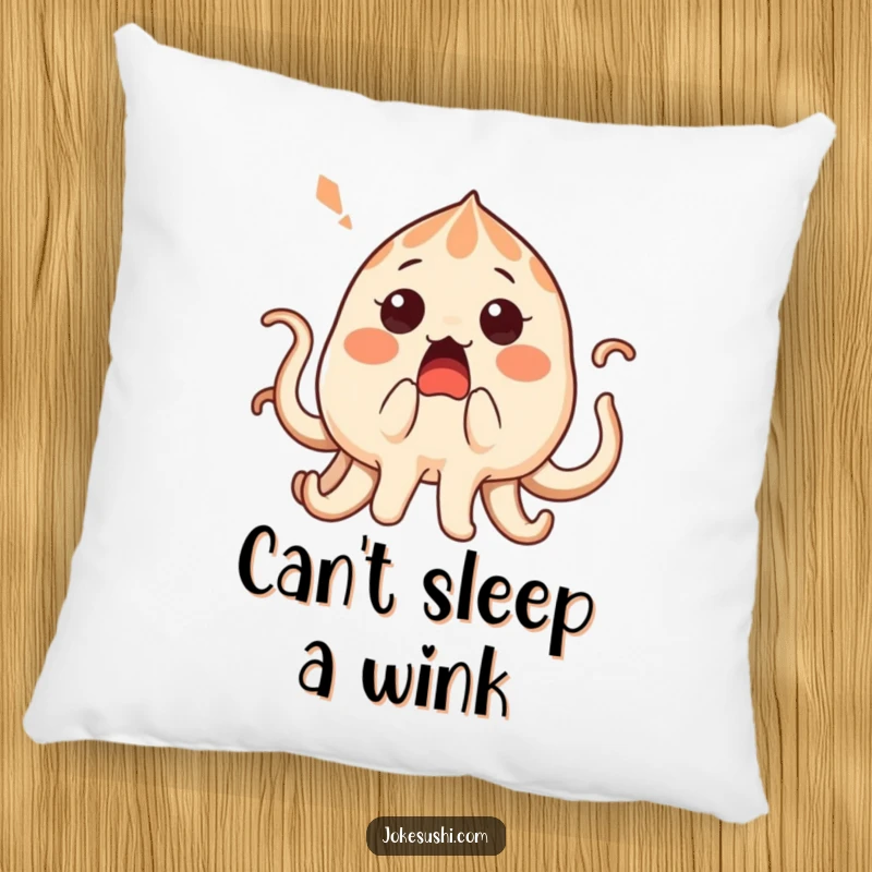 Funny surprised takoyaki character with its tentacles playfully tickled, designed as a soft and funny pillow.