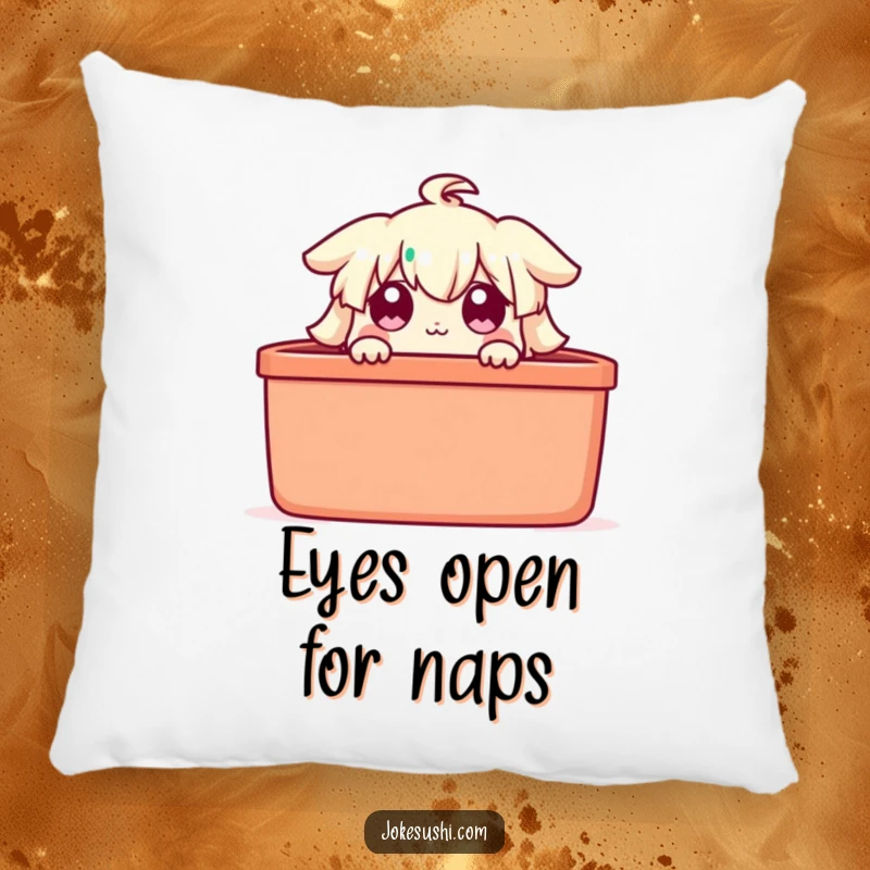Funny bento box pillow, a character peeking with wide eyes, offering comfort and a touch of whimsical humor.