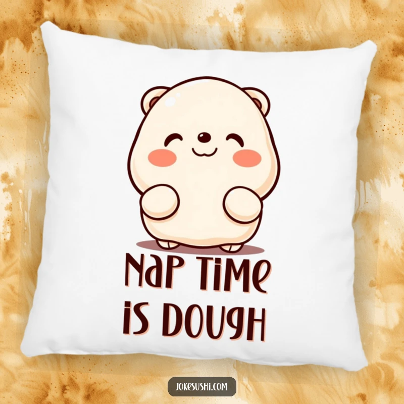 Funny pillow with a rosy-cheeked dumpling peeking from its hands, offering soft, cuddly comfort and a touch of kawaii humor.