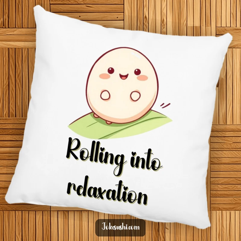 Funny Mochi Pillow: Smiling mochi character rolling happily down a gentle slope, offering comfort and a touch of funny, smooth charm.