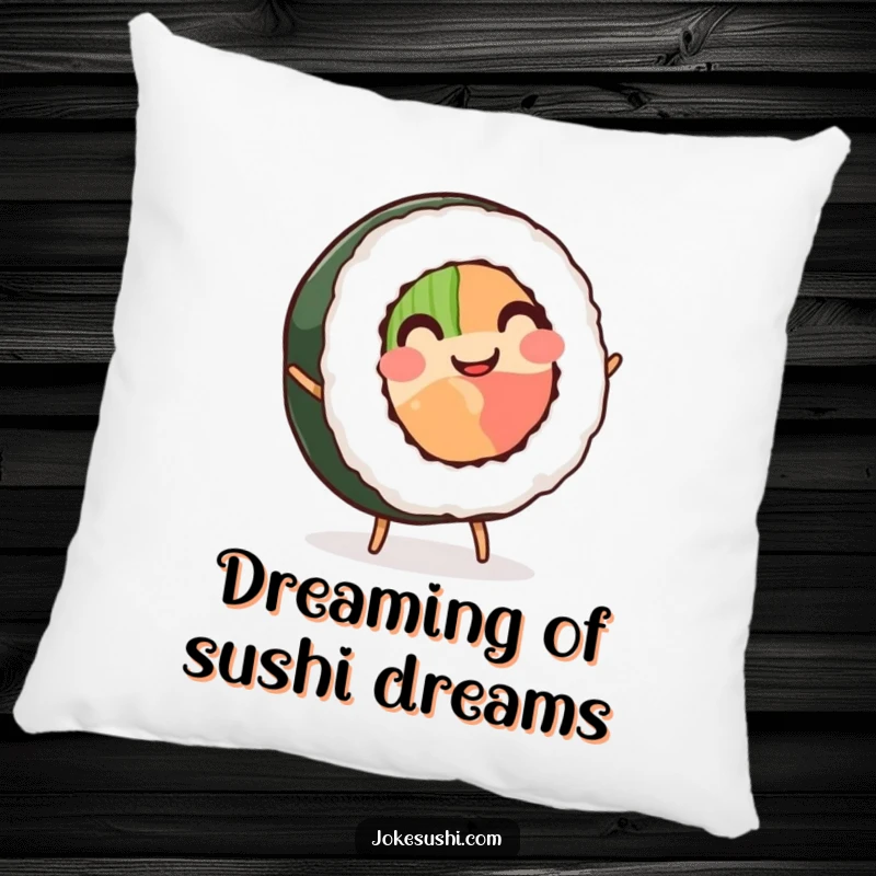 Funny Sushi Roll Pillow: A smiling sushi roll with tiny legs performs a cartwheel, offering a soft, humorous decorative accent.