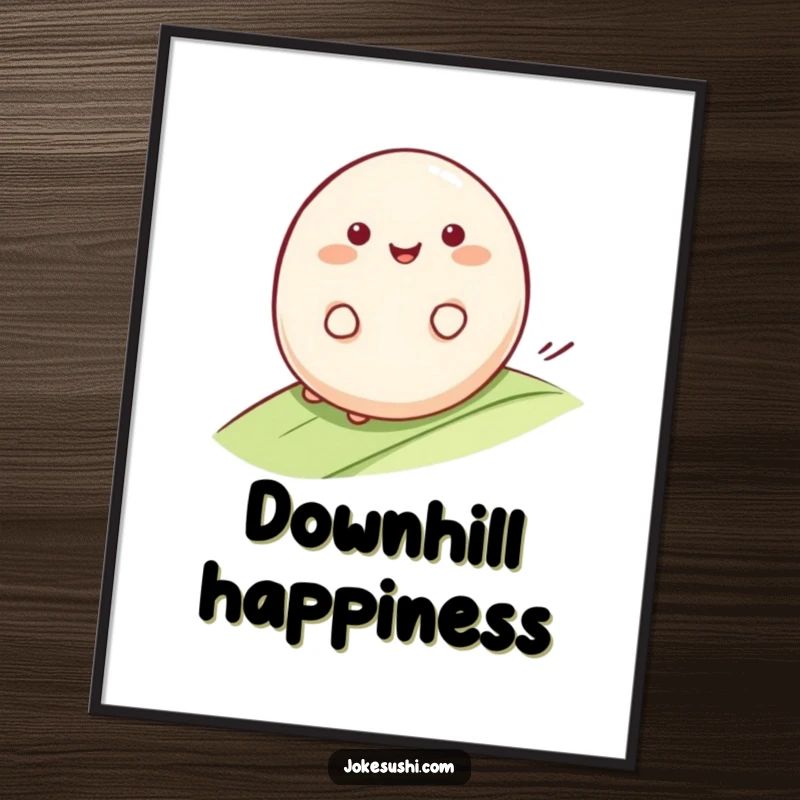 Funny Mochi Digital Art Print: Smiling mochi character rolling happily down a gentle slope, ready for instant download to add funny sweetness.