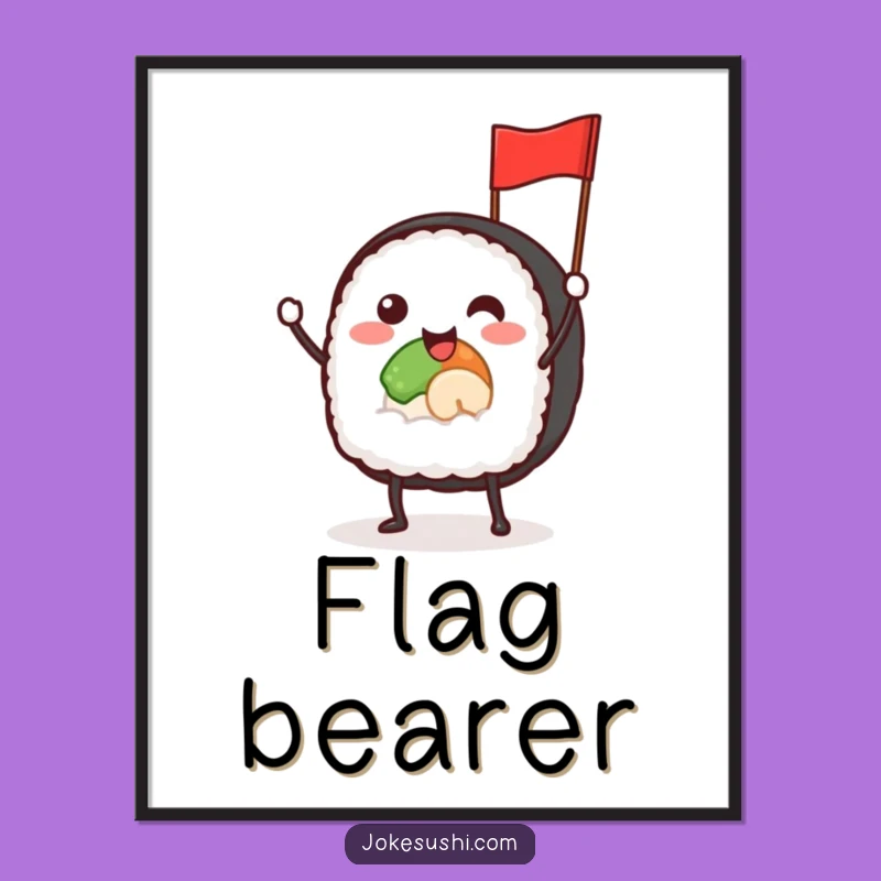 Funny Waving Sushi Roll Digital Art, Joyful Food Print - Unique Funny Gift