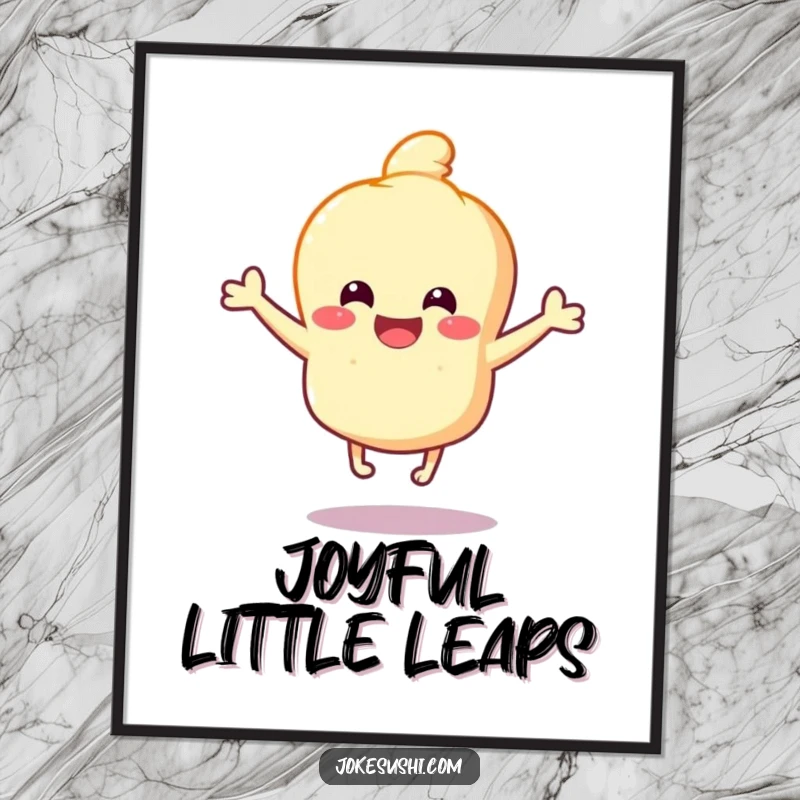 Funny Tempura Digital Art Print: Happy tempura character bouncing with joy on tiny legs, ready for instant download to add funny bounce.