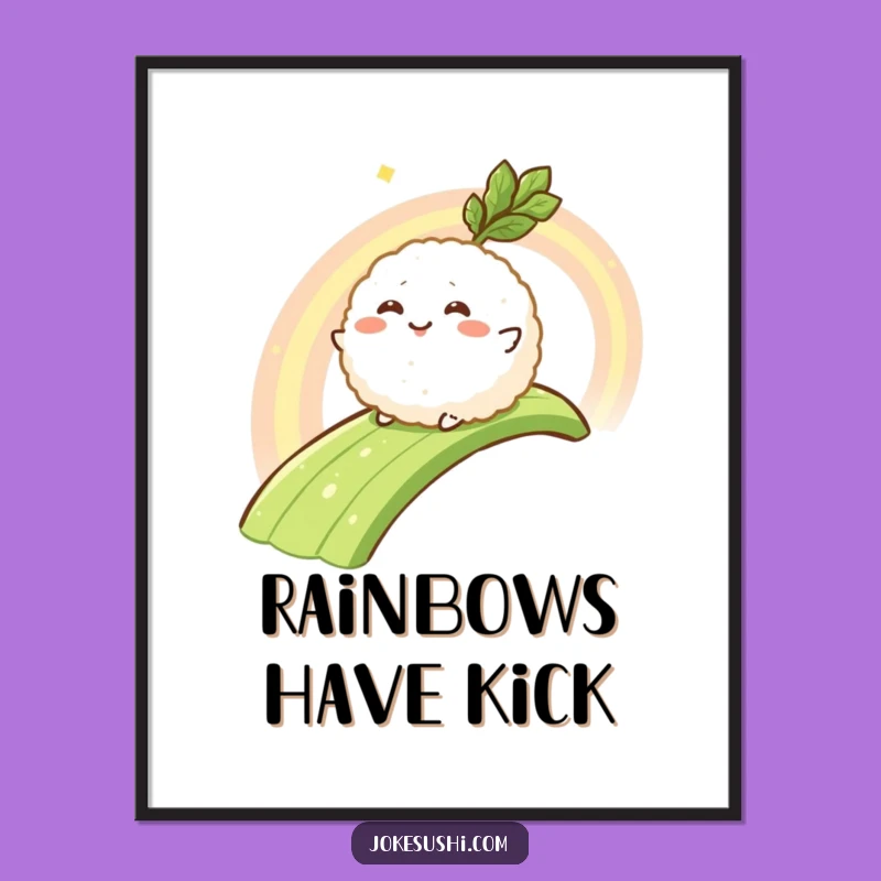 Funny Wasabi Rainbow Rice Ball Digital Art: Hilarious Japanese Food Decor Gift