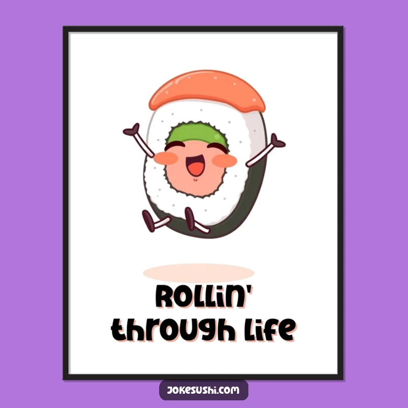 Funny Sushi Cartwheel Digital Art: Instant Food Character Download Gift