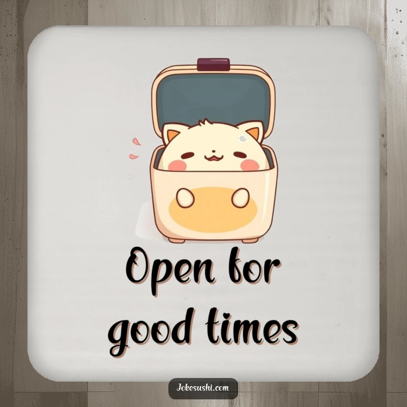 Funny Drink Coasters featuring a bento box character with eyes wide in a delighted gasp, protecting surfaces.