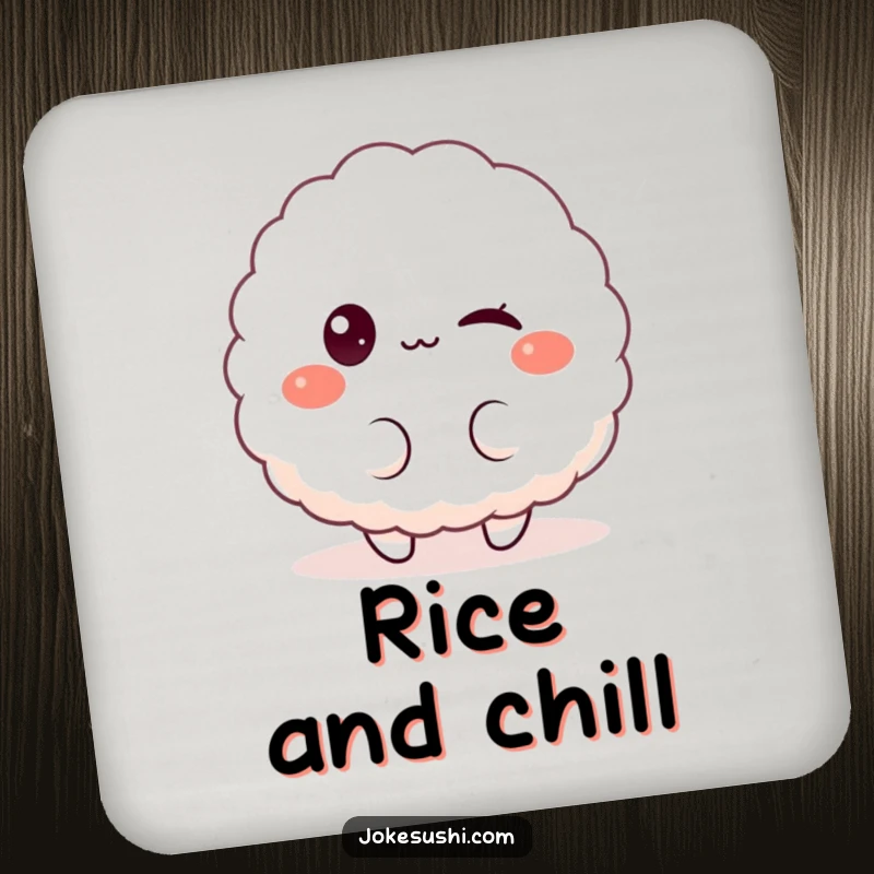 Funny drink coasters featuring a fluffy rice ball character winking playfully at the viewer, protecting surfaces with charm and humor.