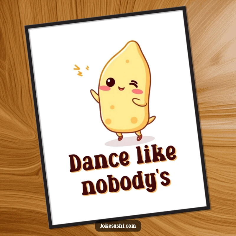 A funny Tamagoyaki character doing a silly dance is depicted as humorous wall art, ready to get the party started.