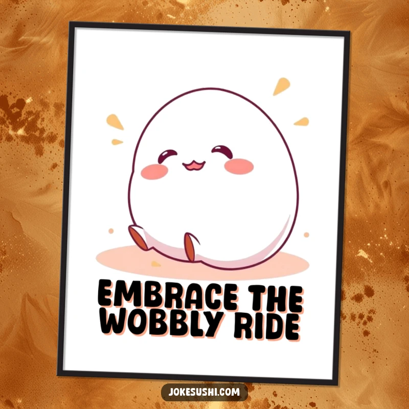 Funny poster art of a delightful mochi character laughing hysterically while rolling downhill, capturing a moment of pure, chaotic joy.