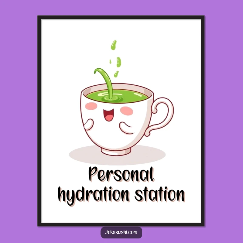 Funny Tea Cup Spill Poster: Hilarious Whimsical Art Print Gift