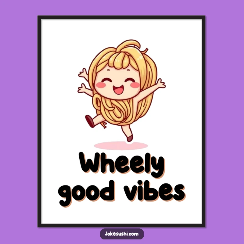 Funny Udon Noodle Cartwheel Poster: Cheerful Food Art, Smiling Character, Unique Decor Gift