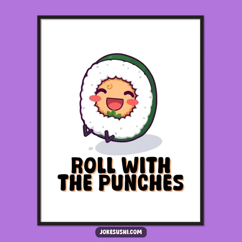 Funny Sushi Poster: Rolling Sushi Art, Whimsical Food Decor, Unique Funny Gift