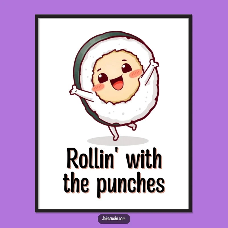 Funny Sushi Roll Cartwheel Poster: Vibrant Wall Art for Foodie Fun!