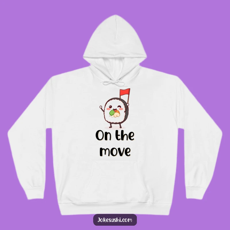 Funny Waving Sushi Roll Hoodie, Cheerful Food Character - Cozy Funny Gift
