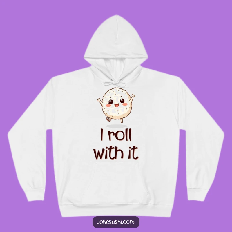 Funny Rice Ball Cartwheel Hoodie: Cozy and Hilarious Foodie Apparel!