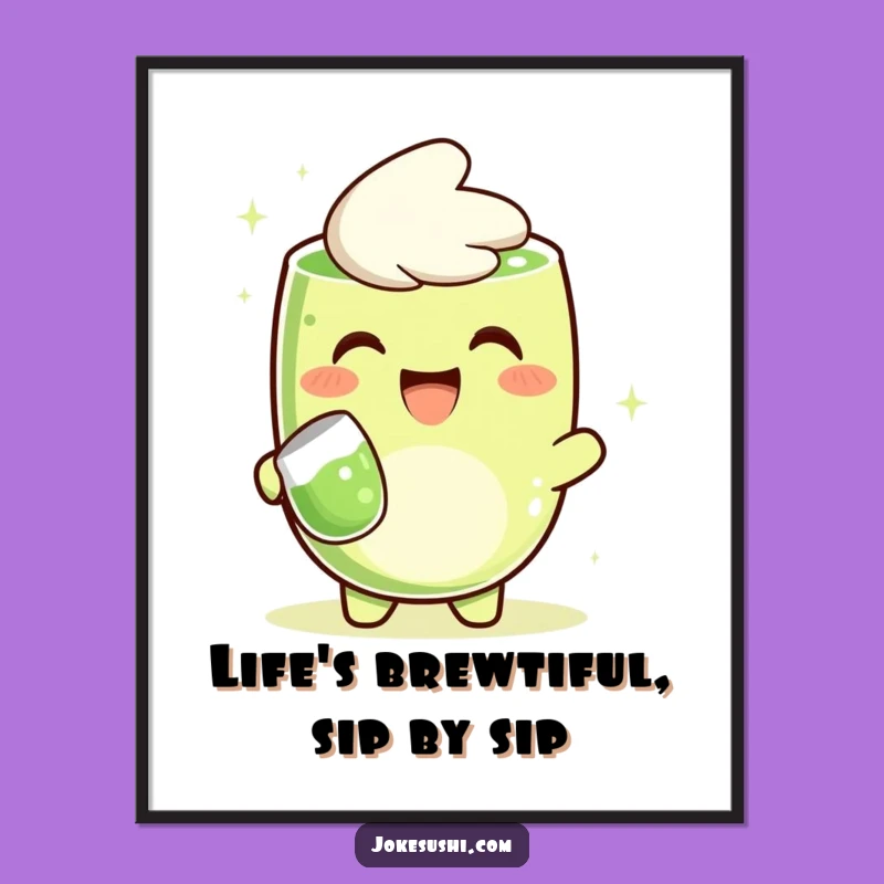 Free Printable Matcha Wall Art: Funny Green Tea Character Pouring, Quirky Downloadable Decor Gift