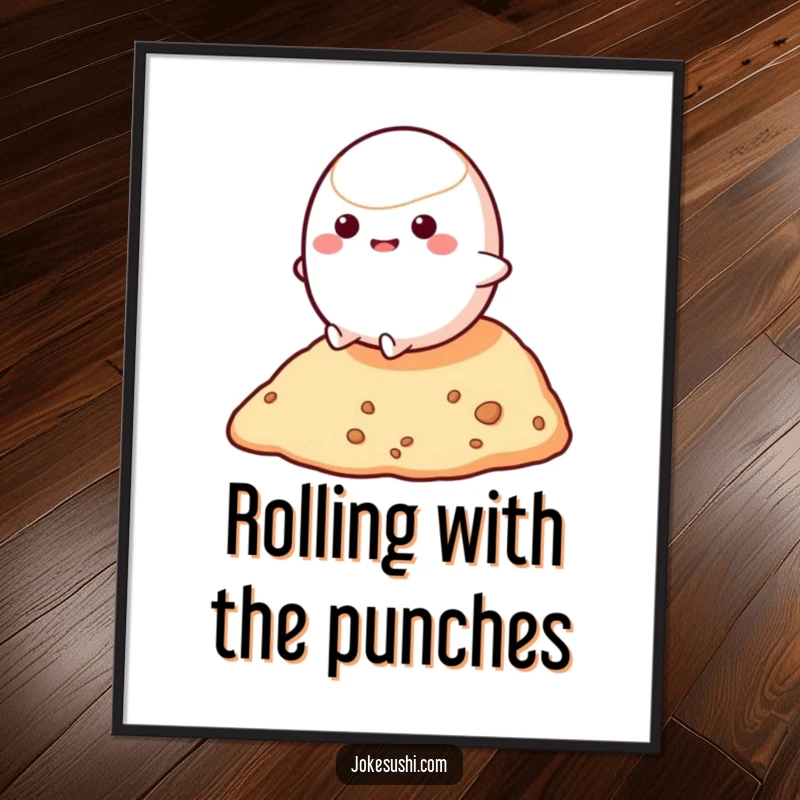 Funny Free Printable Wall Art: A bouncy mochi character depicted mid-roll down a small hill, adding kinetic fun.