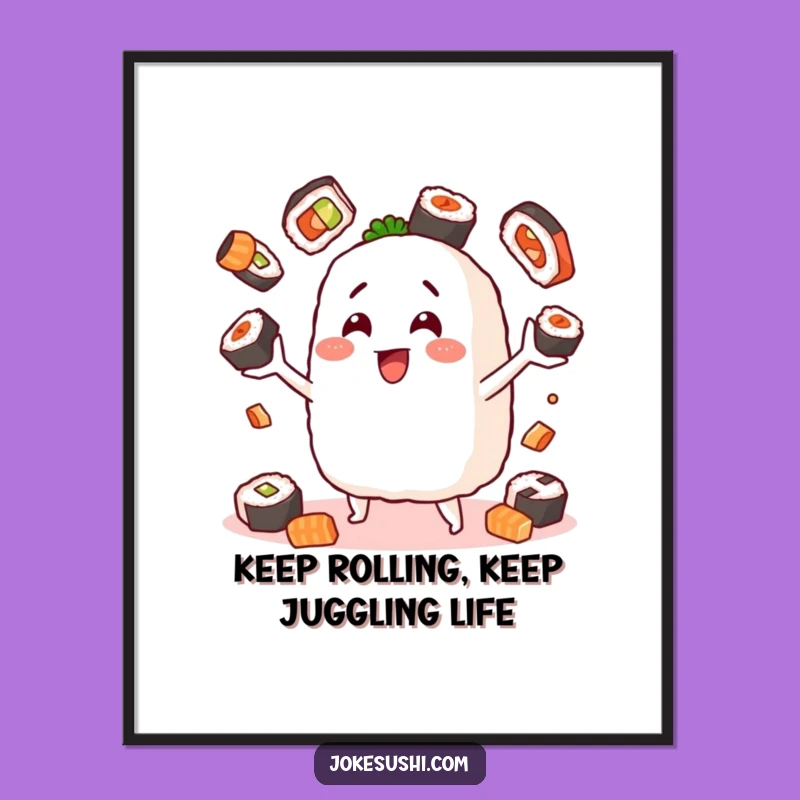 Funny Free Printable Wall Art: Juggling Onigiri, Whimsical Downloadable Decor