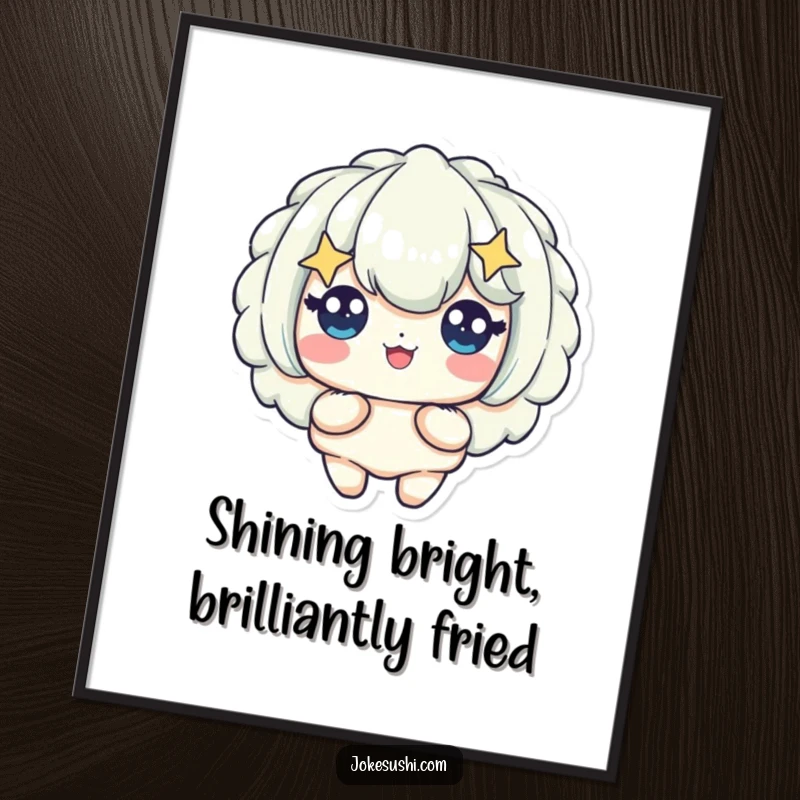 Funny Free Printable Wall Art of a tempura piece with wide, starry eyes, radiating wonder and delight.