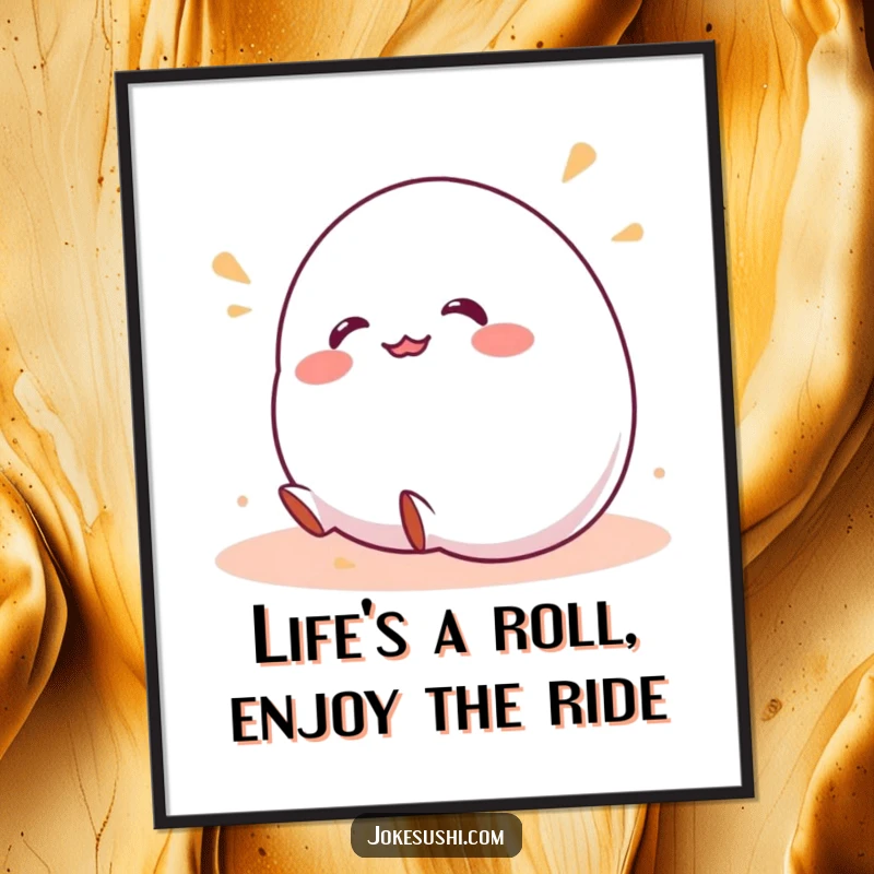 Funny Free Printable Wall Art of a wobbly mochi character gleefully rolling downhill, spreading infectious laughter.