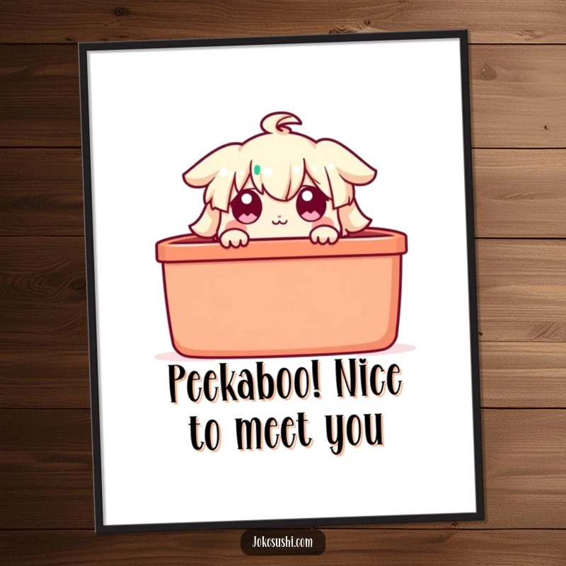 Funny Free Printable Wall Art: A bento box character peeks from its lid with wide, curious eyes, adding a touch of whimsy.