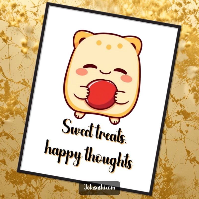 Funny Free Printable Wall Art: A cheerful taiyaki character winking mischievously while holding a red bean, adding sweet charm.