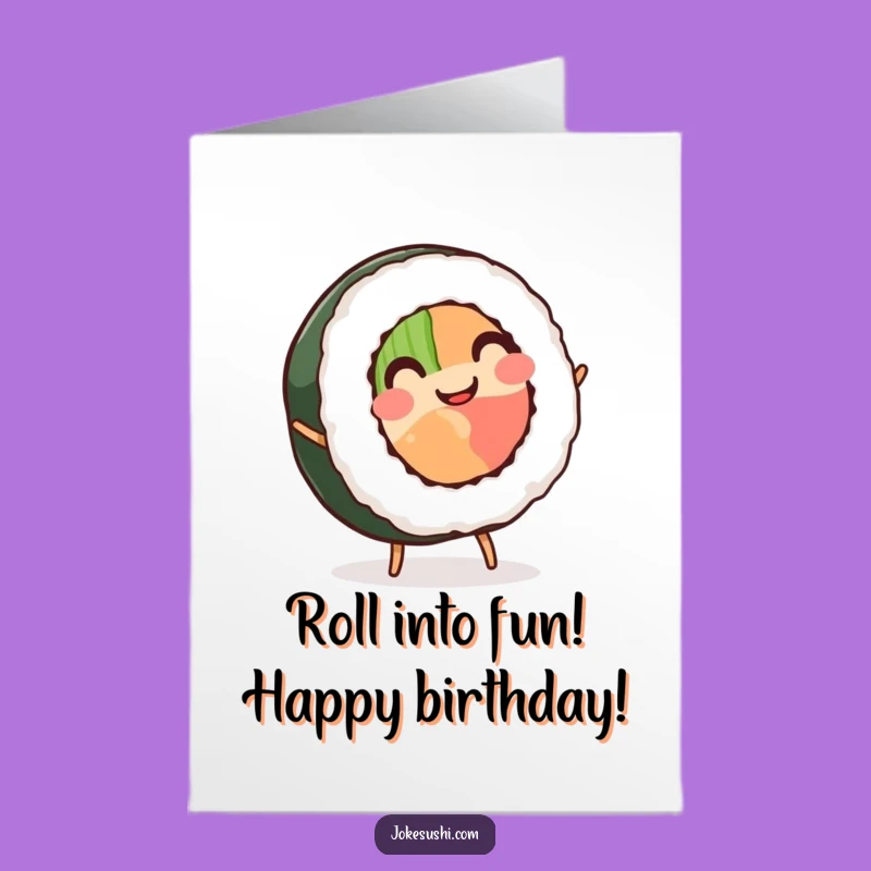 Free Printable Birthday Card: Smiling Sushi Cartwheel - Fun & Funny DIY Gift!
