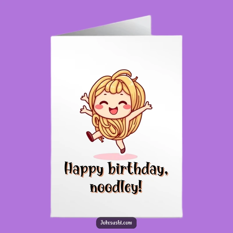 Funny Free Printable Udon Cartwheel Birthday Card: Smiling Noodle Downloadable Gift