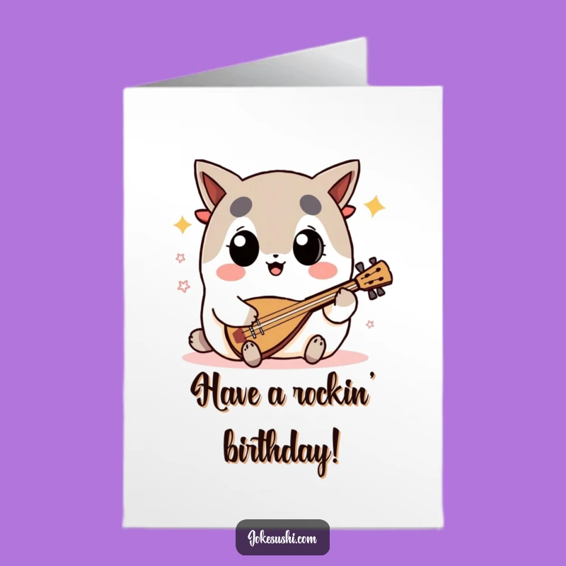 Free Printable Birthday Card: Nori Playing Shamisen Funny Downloadable Gift