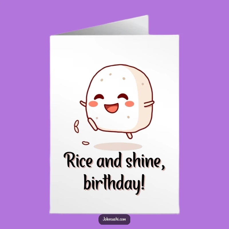 Funny Free Printable Birthday Card: Onigiri Kicking Rice - Downloadable Gift