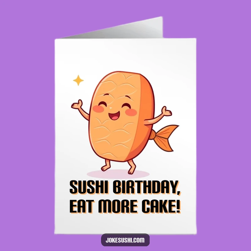 Free Printable Birthday Card: Dancing Salmon Nigiri Funny Sushi Gift Download