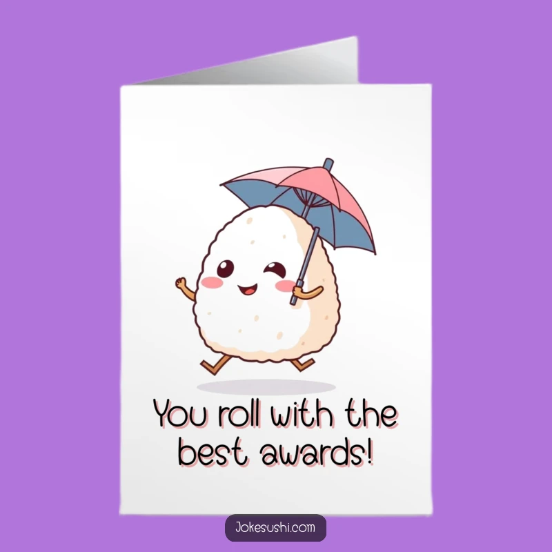 Free Printable Onigiri Congrats Card - Excited Rice Ball Hops to Celebrate!