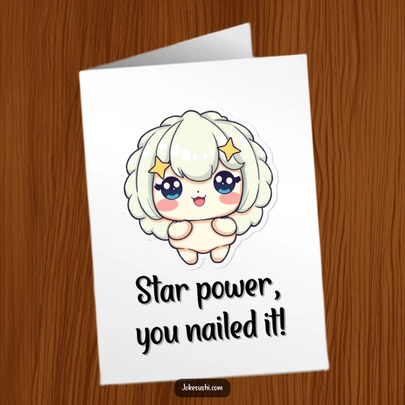 Funny Free Printable Congratulations Card featuring a tempura piece with starry eyes, celebrating an amazing accomplishment.