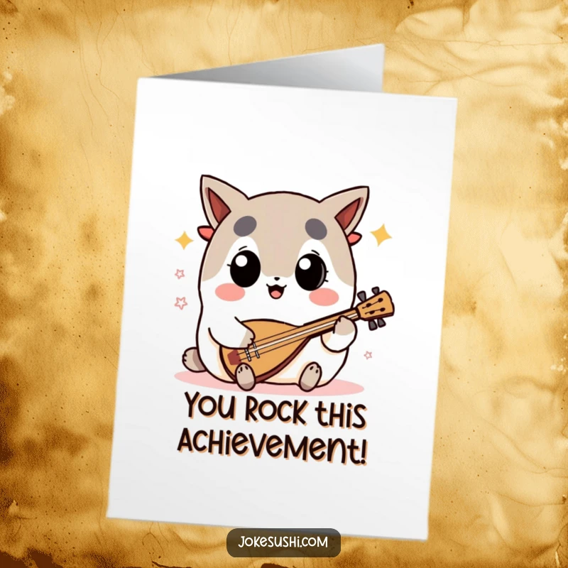 Funny Free Printable Congratulations Card: An excited nori character jamming on a shamisen for a big win.