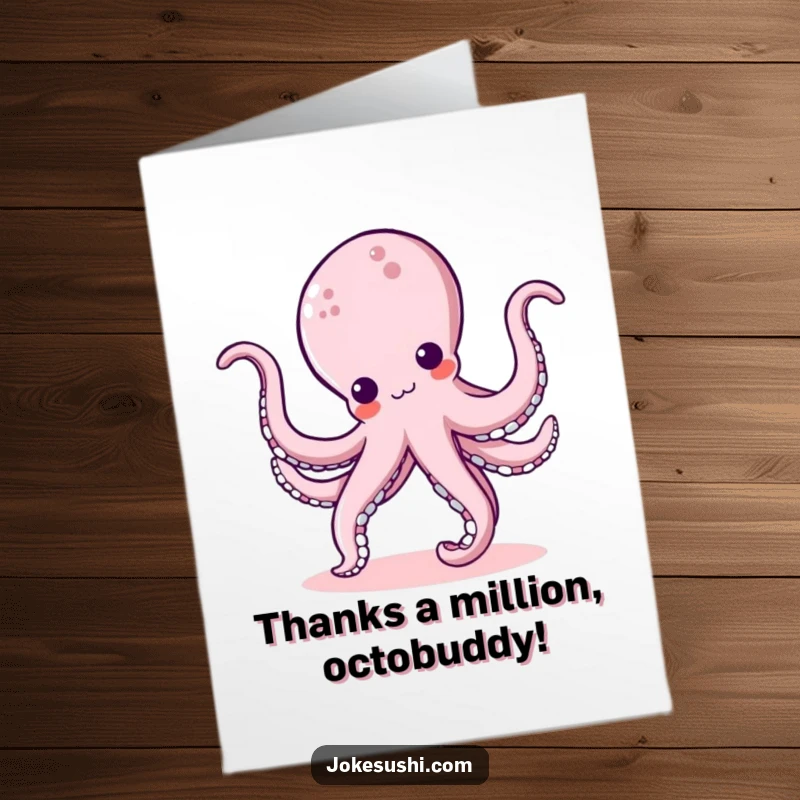 Funny Free Printable Thank You Card: Kawaii octopus performing a cartwheel, conveying heartfelt thanks.