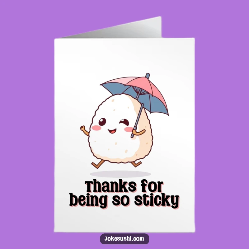 Free Printable Funny Onigiri Thank You Card - Excited Rice Ball Hop of Thanks!