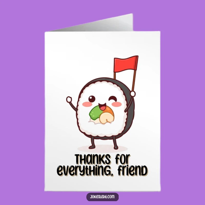 Free Printable Thank You Card: Happy Sushi Flag Waving - Funny Downloadable
