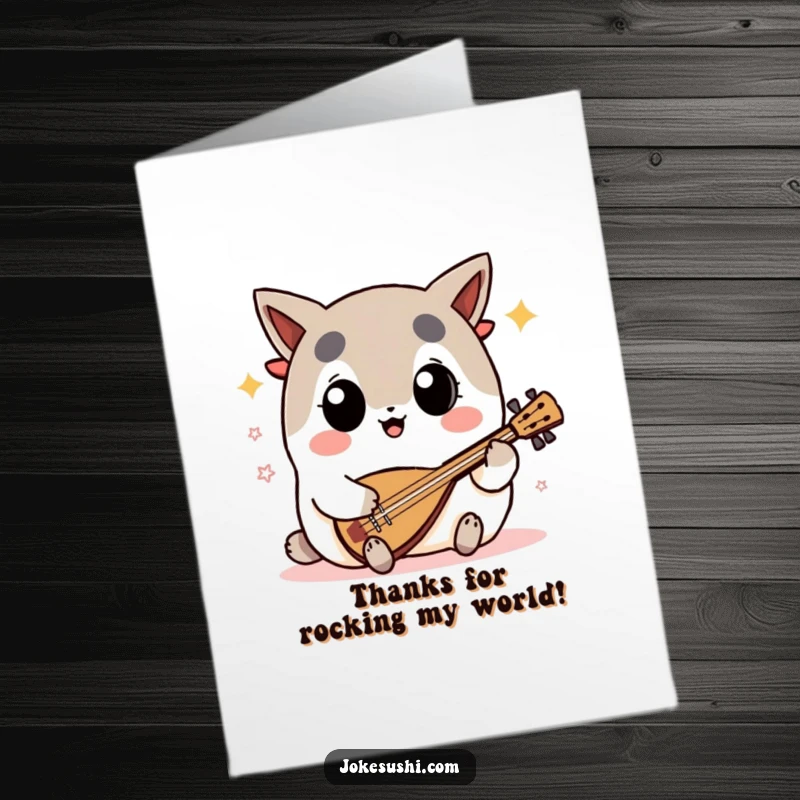 Funny Free Printable Thank You Card: A nori character enthusiastically playing a shamisen to express thanks.