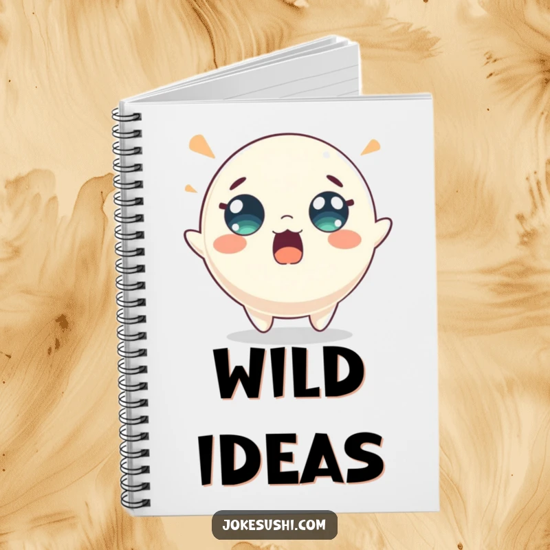 Funny mochi notebook featuring a surprised character energetically bouncing, ideal for notes and creative doodles. A fun and energetic journal.