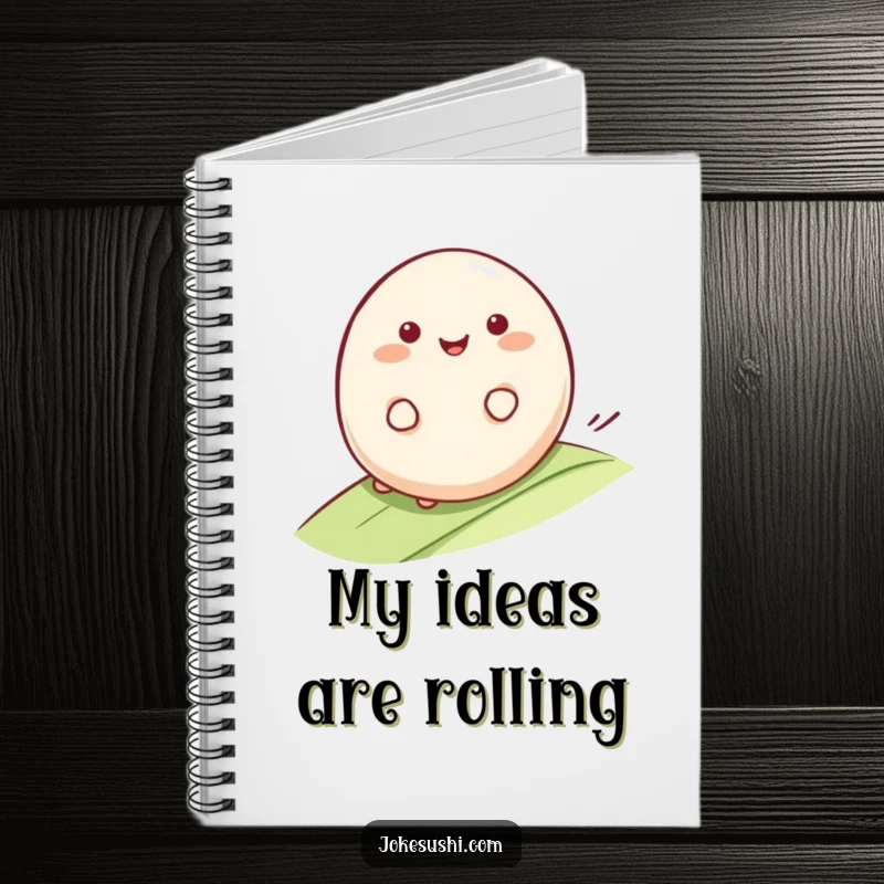 Funny Mochi Notebook: Smiling mochi character rolling happily down a gentle slope, ideal for journaling and capturing funny, smooth thoughts.