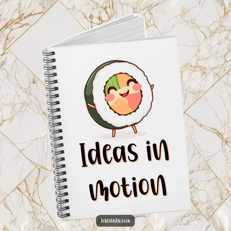 Funny Sushi Roll Notebook: A smiling sushi roll with tiny legs performs a cartwheel, perfect for capturing energetic thoughts and notes.